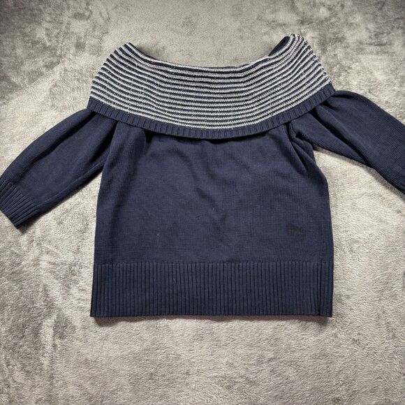 Loft Sweater LOT Pullover Henley Off Shoulder Navy Blue Yellow Size XL C130 - Picture 5 of 14